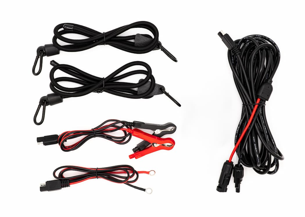 Cables, bungee cords, and attachment accessories supplied with the kit